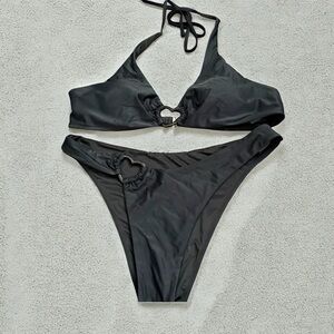 Black Heart Ring Bikini Set – Y2K Inspired High Cut Two-Piece Swimwear XL